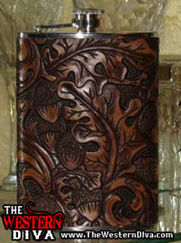The Western Diva Oak Leaf Leather Flask